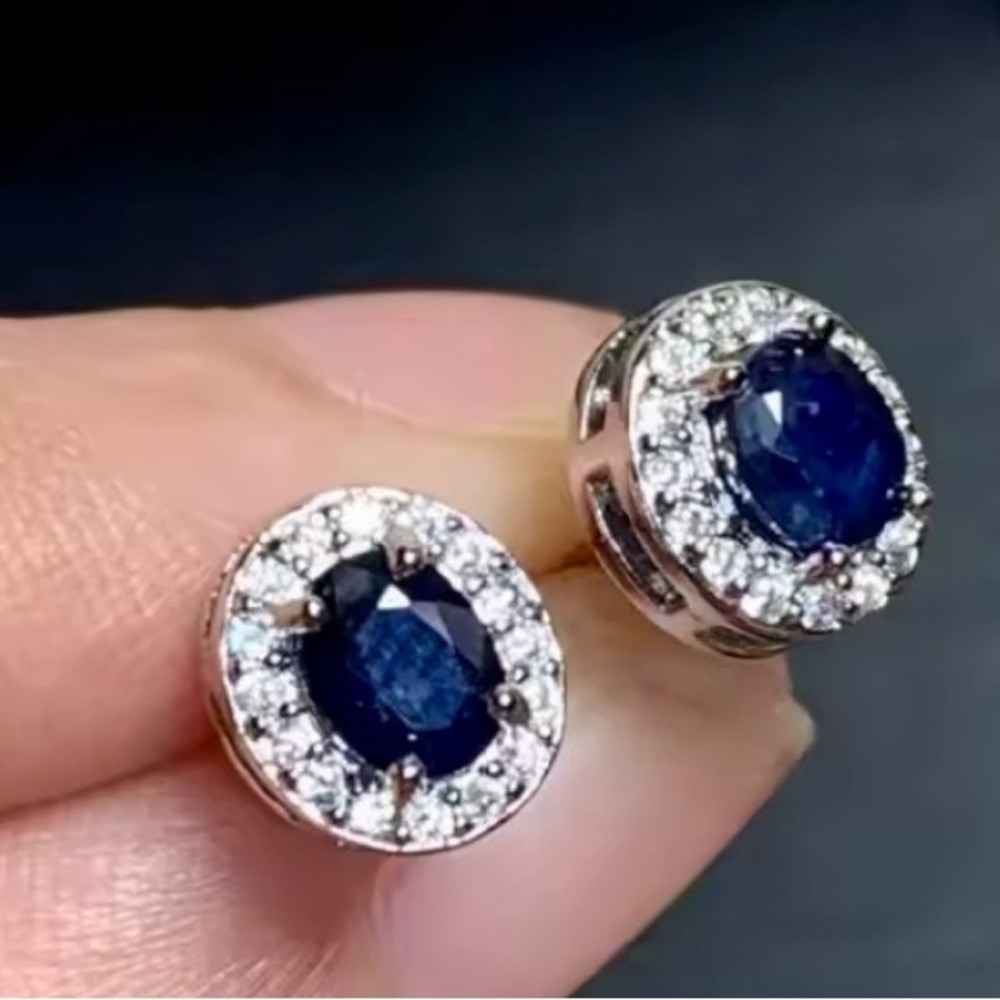 1.4ct Sapphire Topaz 14k white Gold Electroplated on 925 Silver Earrings